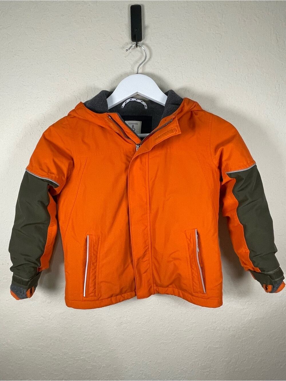 LANDS END | Kids Squall Jacket Winter Coat Waterproof Hooded Orange Green | M 7